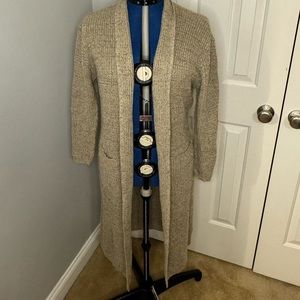 Vici - a peach label, size L, long cardigan with belt and pockets, tan.
